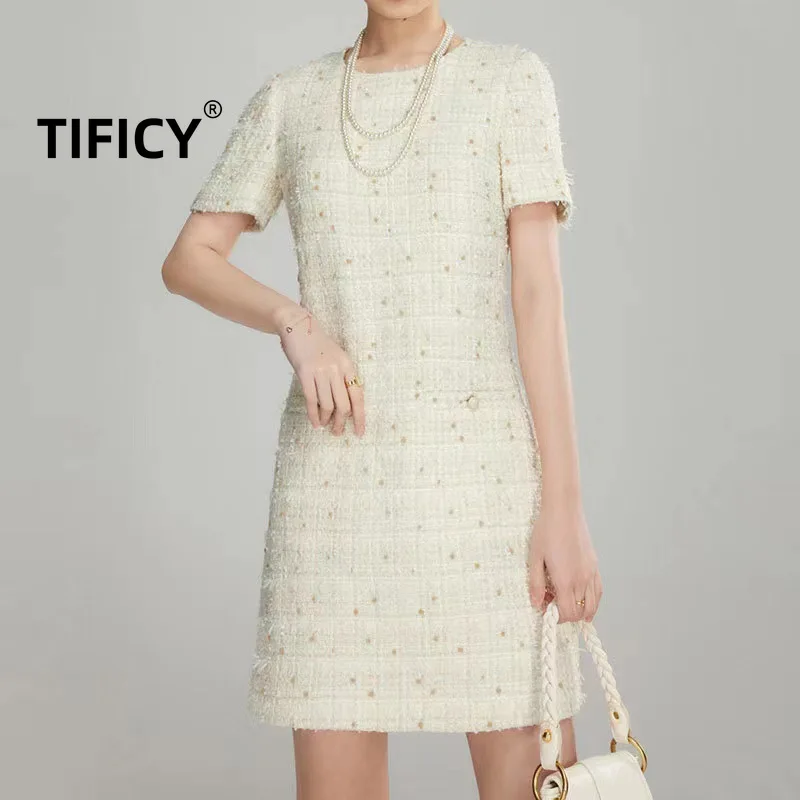 

TIFICY Little Fragrance Dress Summer New French Light Luxury Women's High Fashion Slim Temperament Short Dress