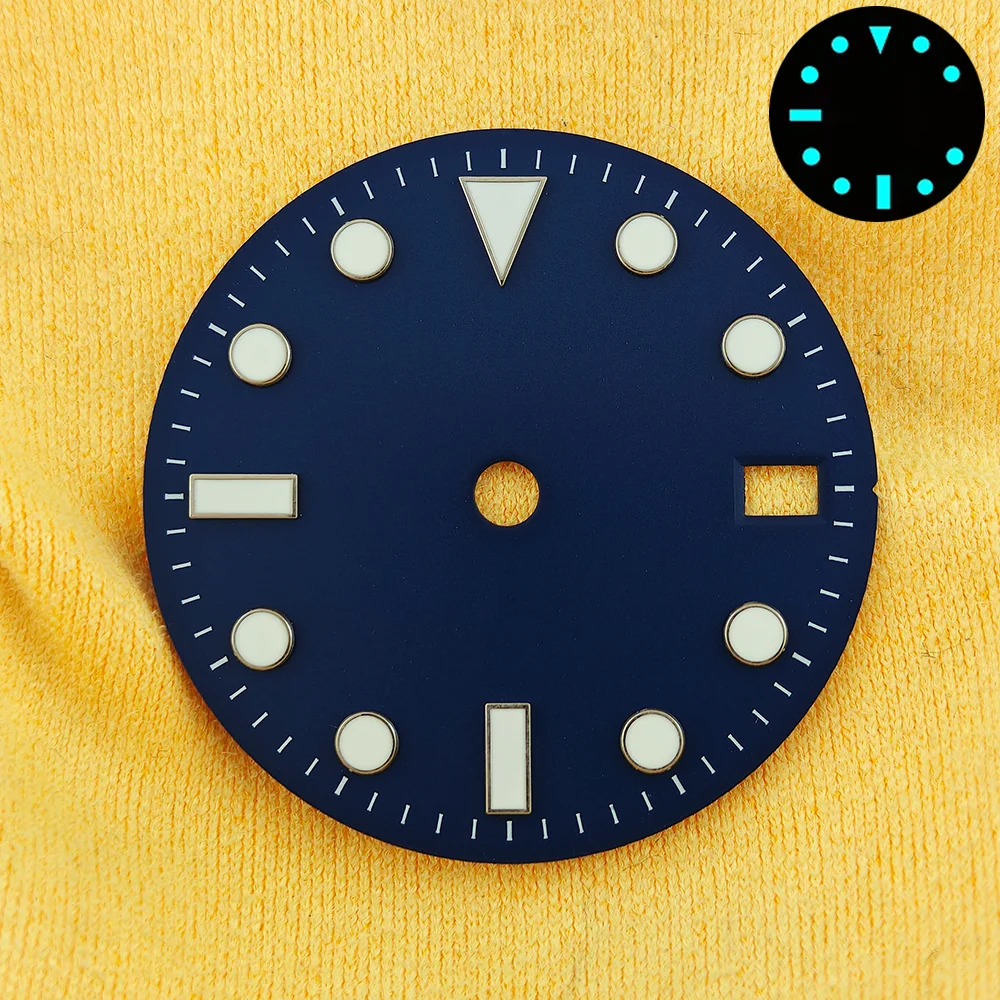Enhanced Blue Luminous Watch Dial with Calendar - 28.5mm for Face Modification Parts
