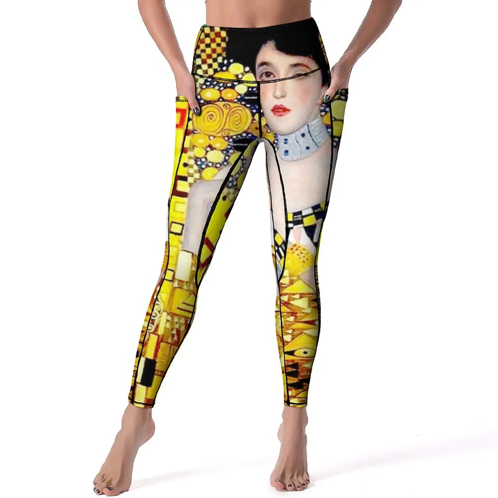 

Gustav Klimt Leggings With Pockets Lady in Gold Portrait Graphic Yoga Pants Push Up Gym Yoga Legging Cute Elastic Sport Pants