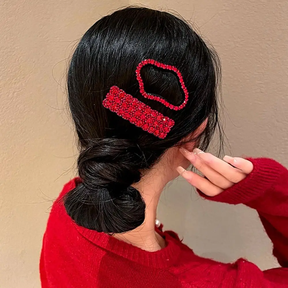 New Year Red Rhinestone Hair Clip Cute Creative Clouds Stars Hairpin Hair Accessories for Women 3 pcs set calligraphy painting pen chinese white clouds writing brush mediem regular script practice multiple hair brushes