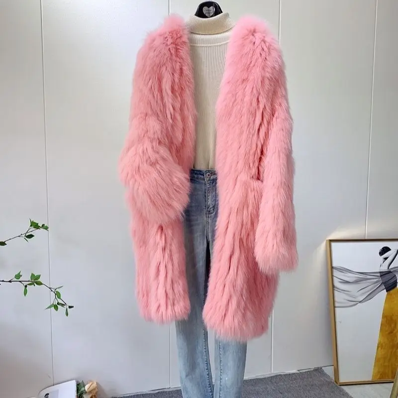 

Women's Fur Coat Imported Fox Fur V-Neck Double -Sided Thickened Woven Fur Autumn And Winter New Style Loose And Fashion Coat