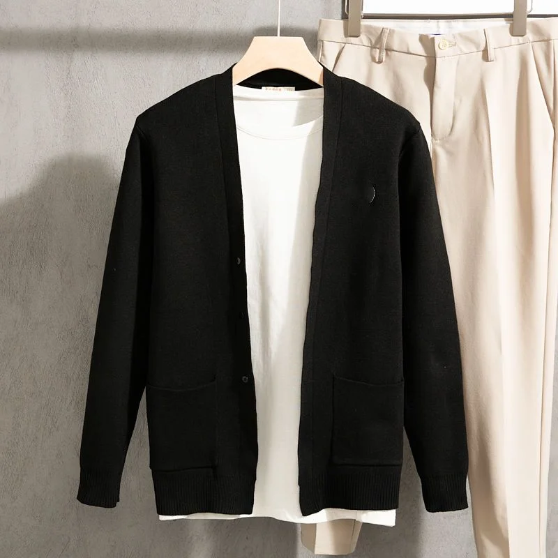 2023 Spring Autumn New Solid Color Fashion V-neck Long Sleeve Knitting Cardigan Man Casual Loose Button Pockets All-match Coat