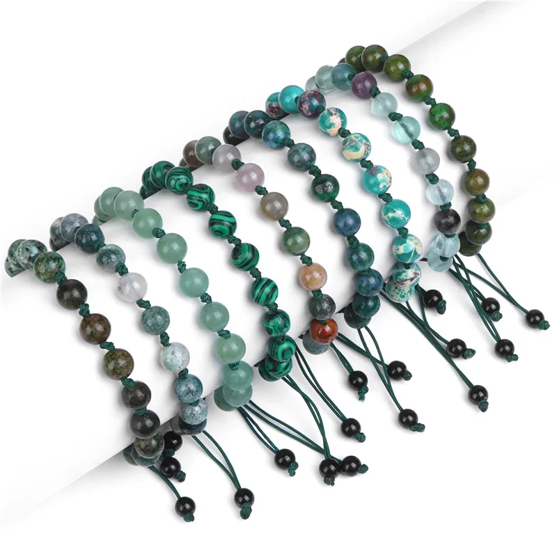 

New Design Woven Rope Bracelets Natural Stone Aventurines Agates Strand Bracelets Men Popular Health Protection Bracelets Gifts