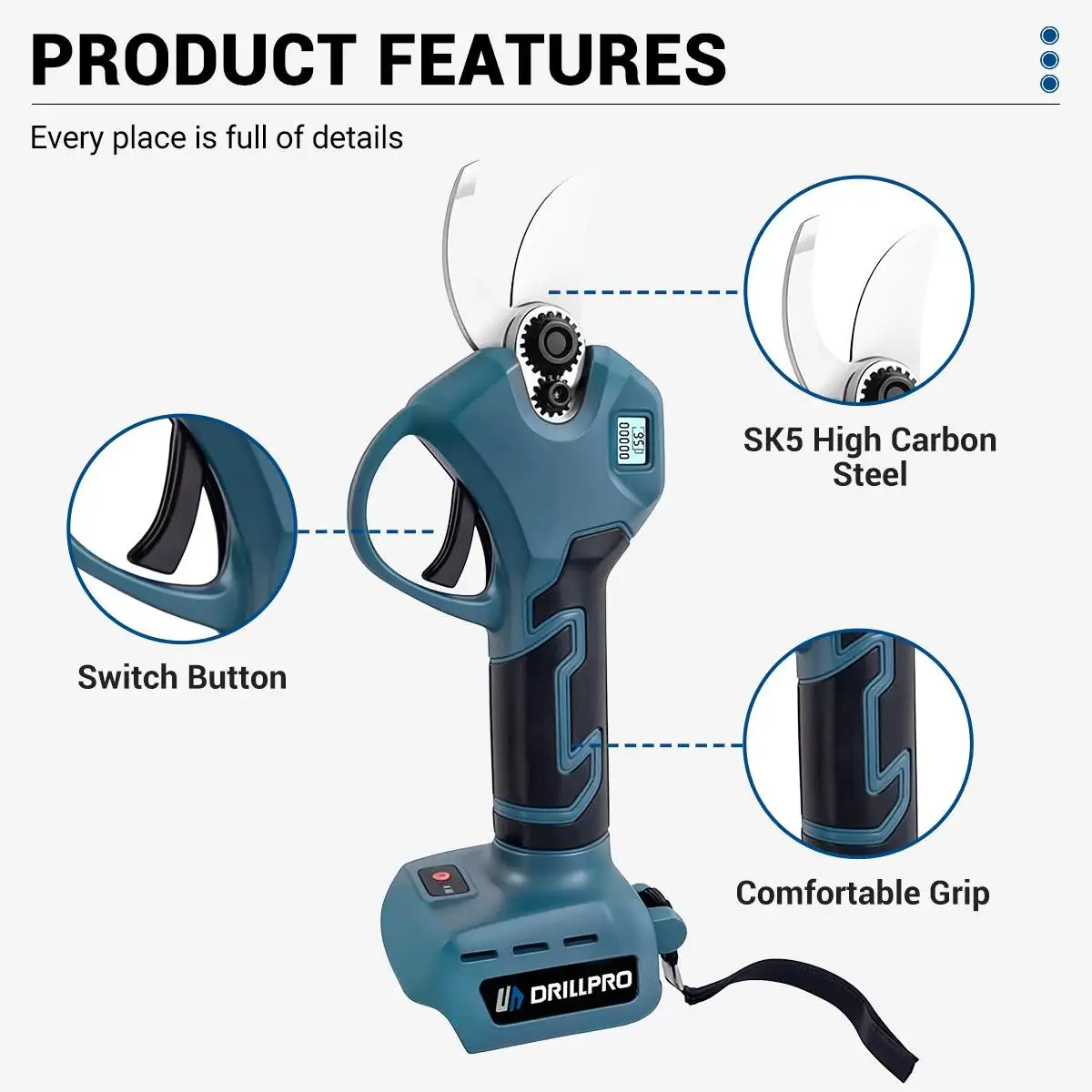 Drillpro 45mm Electric Pruning Shears Brushless Electric Scissors Rechargeable Hedge Trimmer GardenTools For Makita 18V Battery 5
