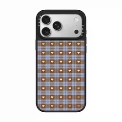 Sanrio Mirror Collection Plaid Heart Design Phone Case - iPhone 15 Plus (Camel)