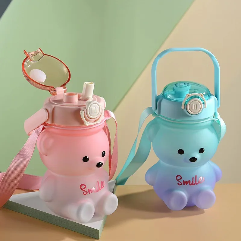 1100ml Water Bottle Large-capacity Cute Gradient Bear One Click Open Child  Bottle Kids Girls Drinkware for Home Office School - AliExpress