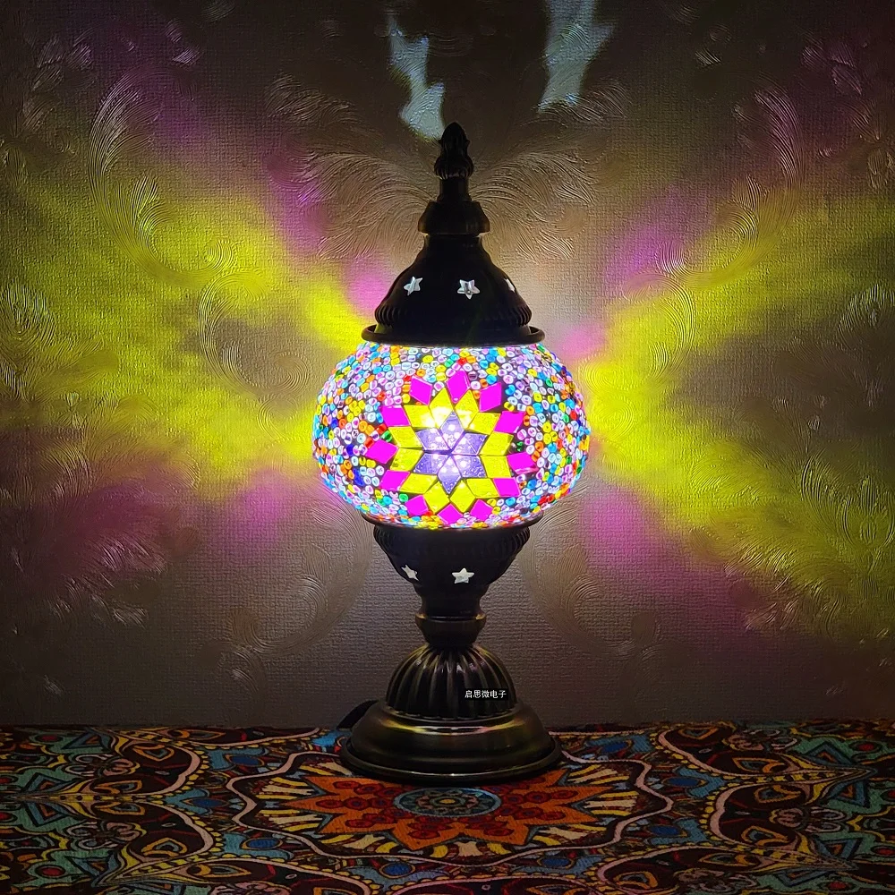 Newest Turkish Mosaic Table Lamp Vintage Art Deco Handcrafted Lamparas De Mesa Ball Glass Romantic Bed Light Led Night Lampe 2