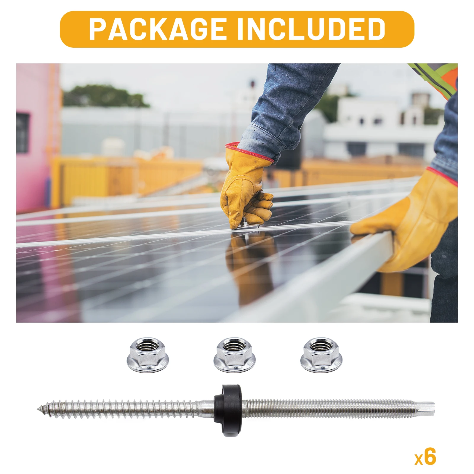 6 Pi&egrave;ces Vis Double Filetag Fixation Panneau Solaire M10 X 200 mm Adjustable for Wood