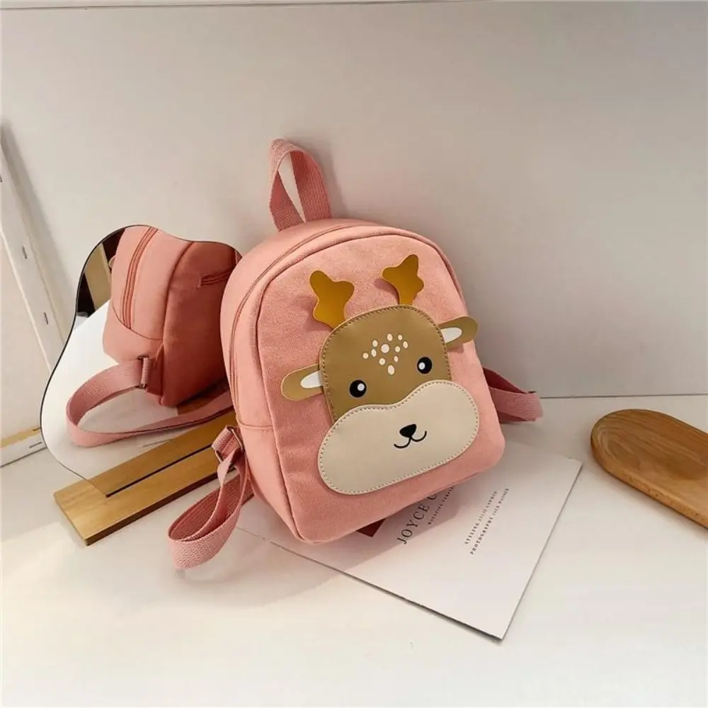 Breathable Canvas Kid Backpack Fashion Color Deer Print Little Deer Schoolbag Cartoon Lightweight Canvas Schoolbag Daily Outing 4