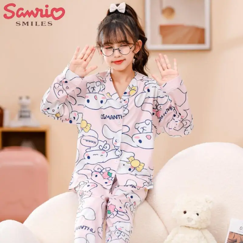 Sanrioes Anime Cinnamoroll Kuromi Children Pajamas Sets Cartoon