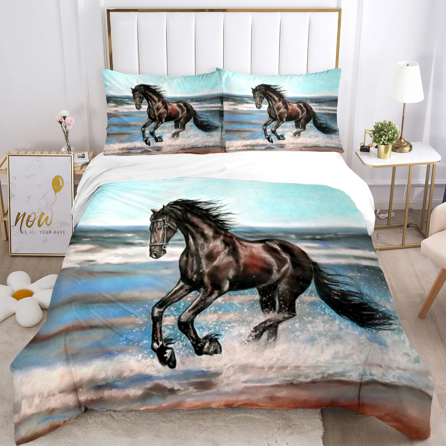 

Horses HD Print Bedding Set，Kids and Adult Bed Duvet Covers Pillowcases Comforter Bedding Set Teens king size bedding set