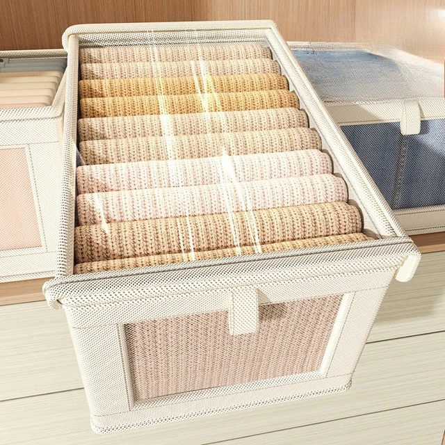 Caja de Almacenamiento de Tela Oxford con Tapa Transparente, Contenedor Plegable Grande para Ropa, Organizador de Armario 3