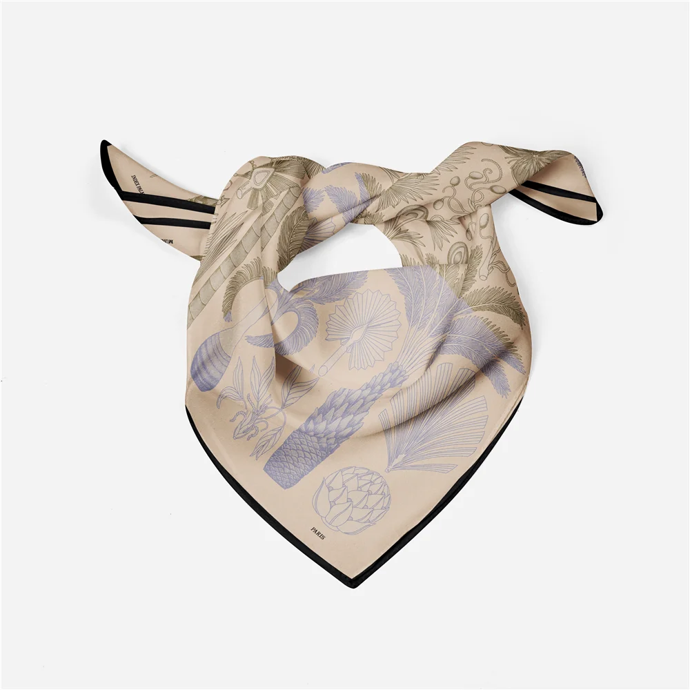 Marke Design Palm Baum Seide Schal Mode Frauen Schal Kleinen Platz Schals Kopf Schal Hals Binden Band Professionelle Halstuch – Detail 15