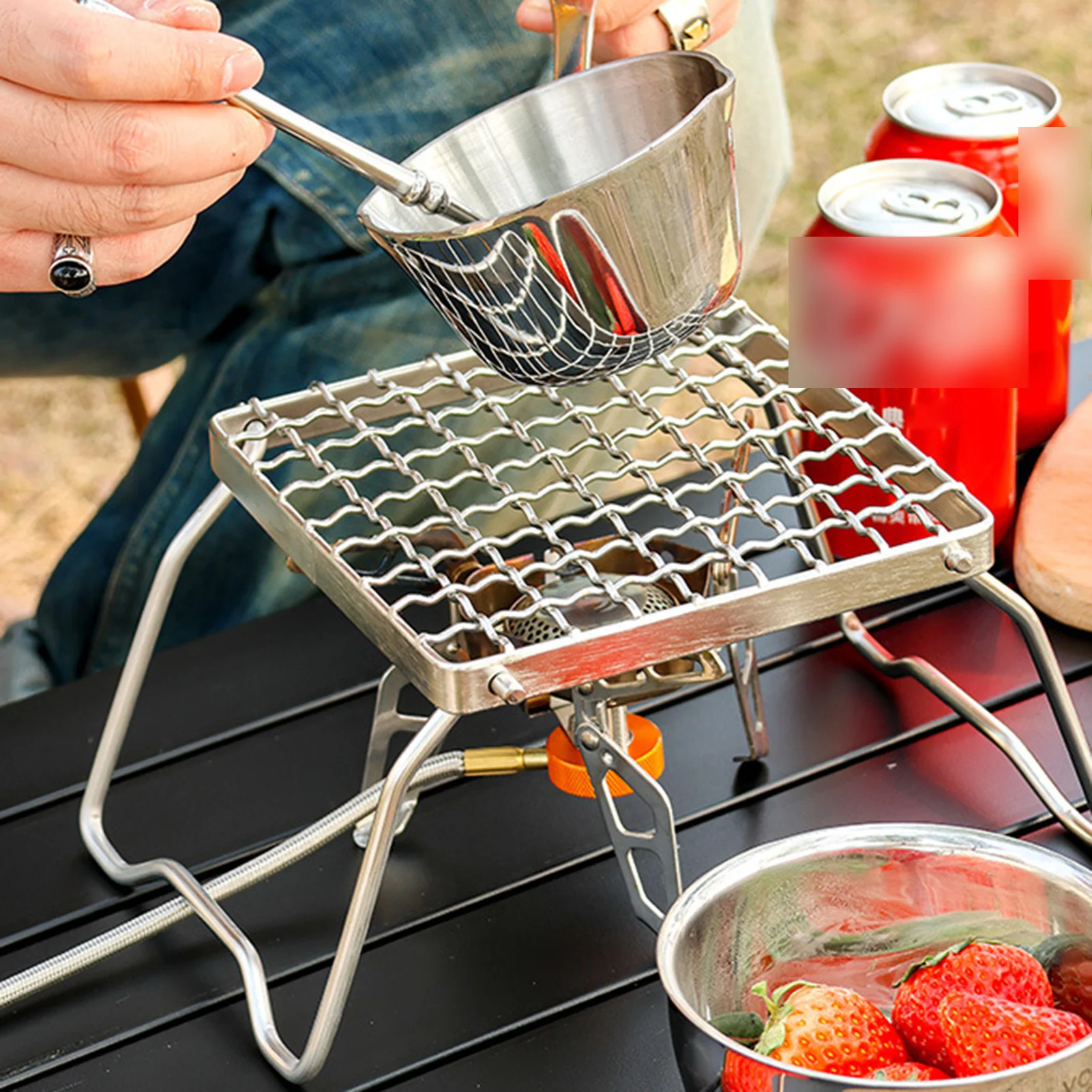 Outdoor Camping Grill Stand Baking Tray Bracket Stainless Steel Detachable BBQ Rack for Garden Outdoor Barbecue Picnic
