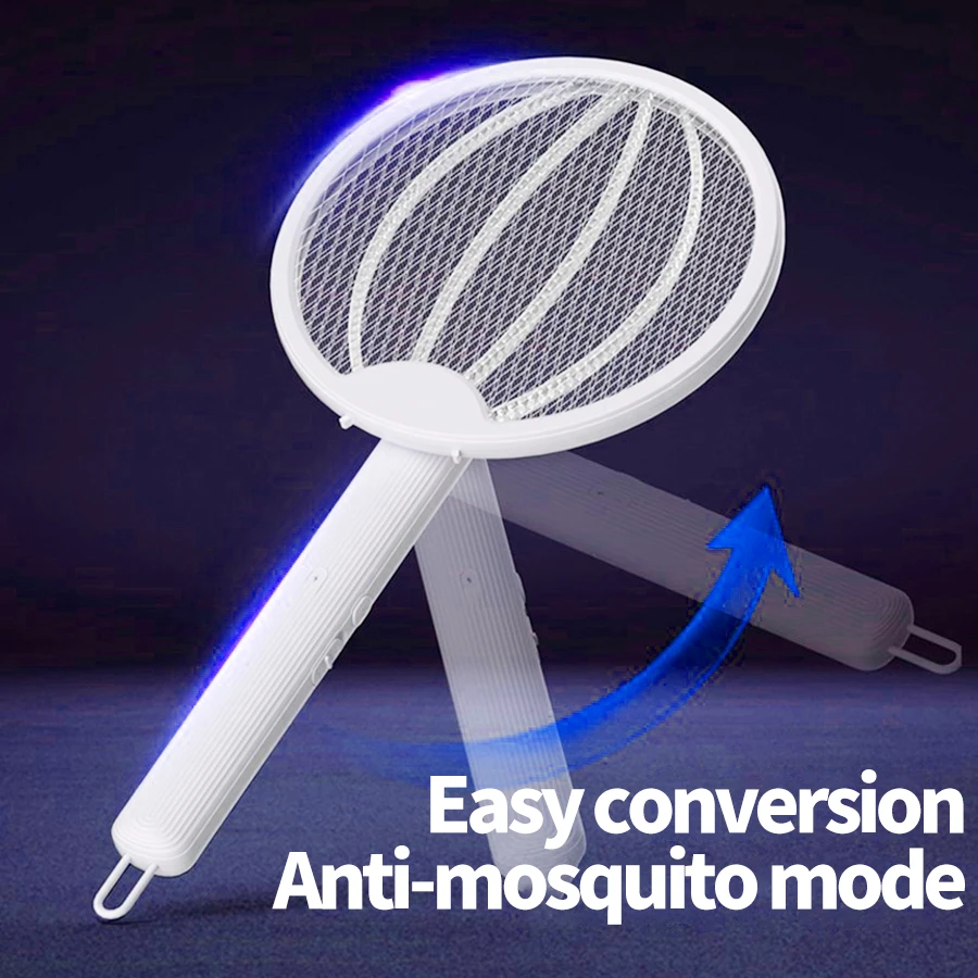 Foldable USB Rechargeable Electric Mosquito Swatter with UV Light Killer Fly Trap Mosquito Racket Insect Killer Bug Zapper 3000V