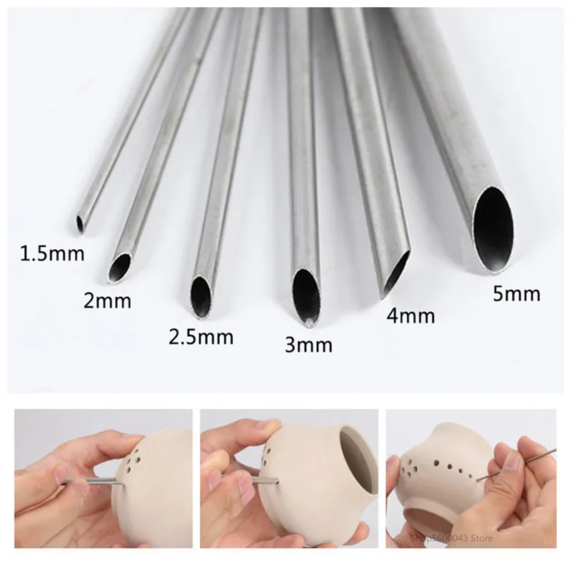 도예DIY 진더젠 도자기를 위한 점토, DIY 폴리머 클레이 조각, 어린이용 수제 도자기, 구워지지 않은 하이 화이트 클레이, 500g 10 스테인레스 스틸 도자기 펀처 조각 모델링, 전체 원형 천공, 보라색 모래 냄비 제작 도구, 폴리머 클레이 도구, 6 개