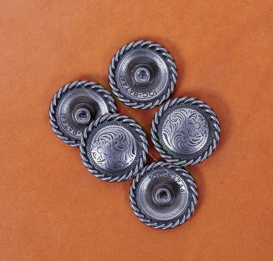 Bride De Selle Western Argentée 10X - Concho Fleur Sculpté 10mm - Maroquinerie