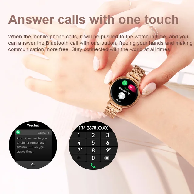 1.04 inch AMOLED Screen Fashion Ladies Smart Watch Screen Always Display Bluetooth Call Smartwatch Metal Body Small Screen Watch 3