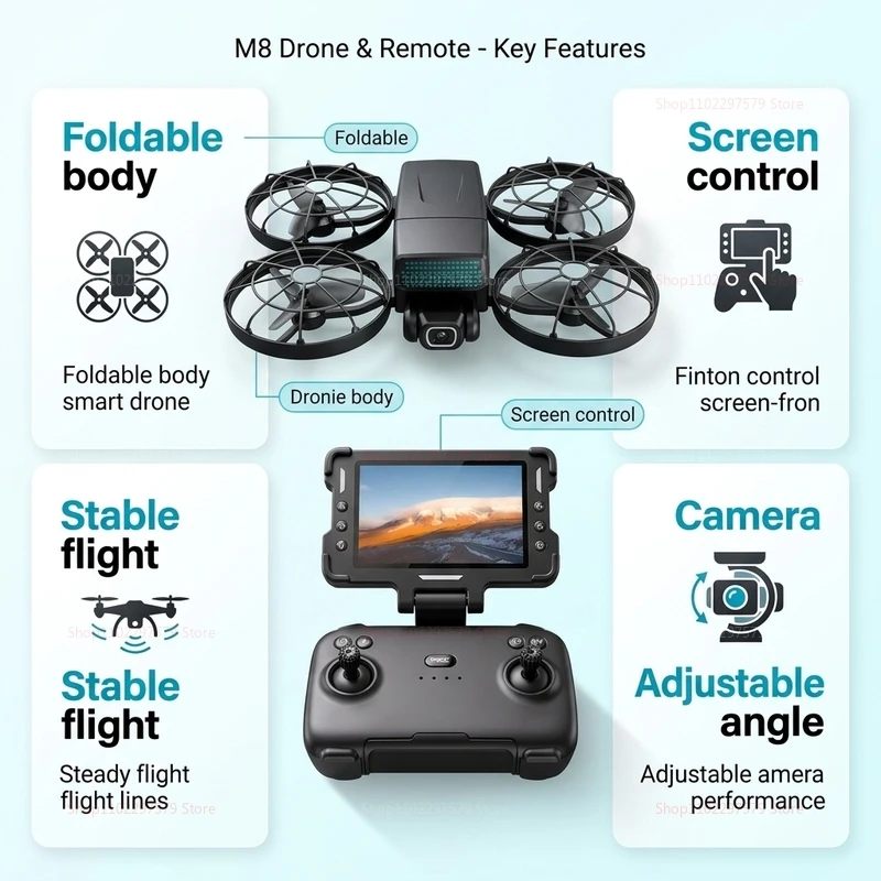 Nuovi Droni M8 GPS 8K Professionali HD 360 ° Quadricottero Pieghevole con Doppia Fotocamera, 5G WIFI, Motori Brushless, Evitamento Ostacoli, FPV - Image 2