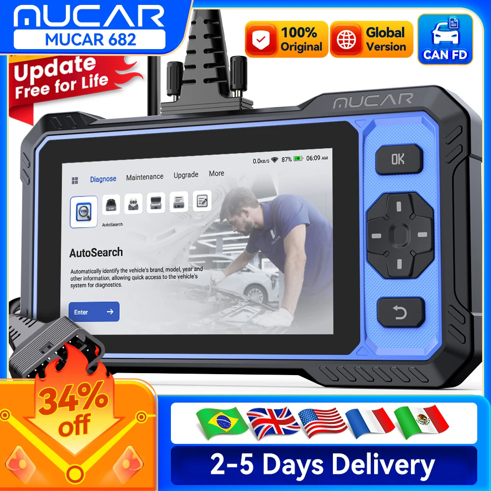 MUCAR 682 OBD2 Scanner AI Assisted Diagnostic Tool OE-level Full System ...