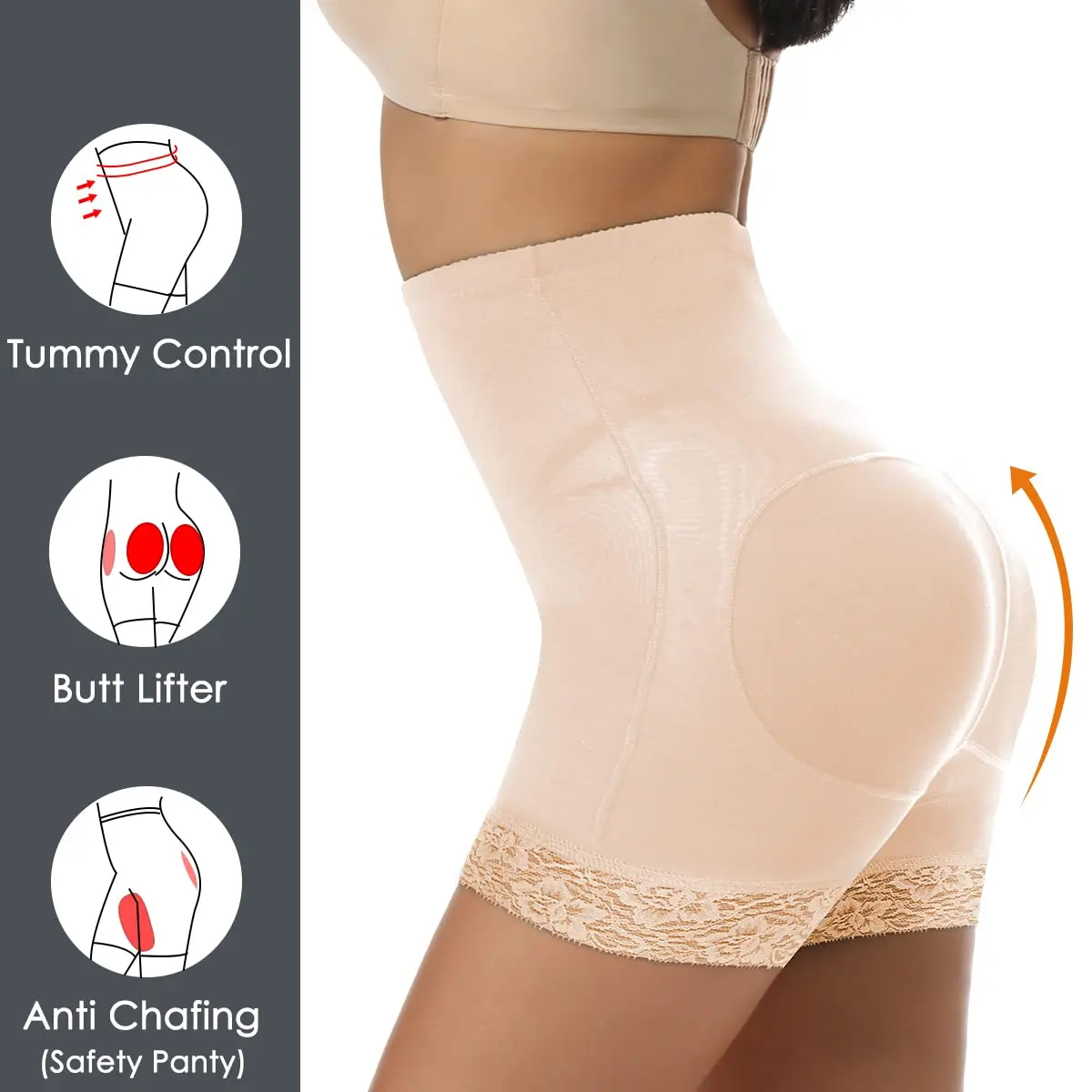 Women Butt Lifter Padded Panties Lace Hip Enhancer Underwear Seamless Booty Shorts Shaper Tummy Control Boyshorts Panties Daily full body shaper