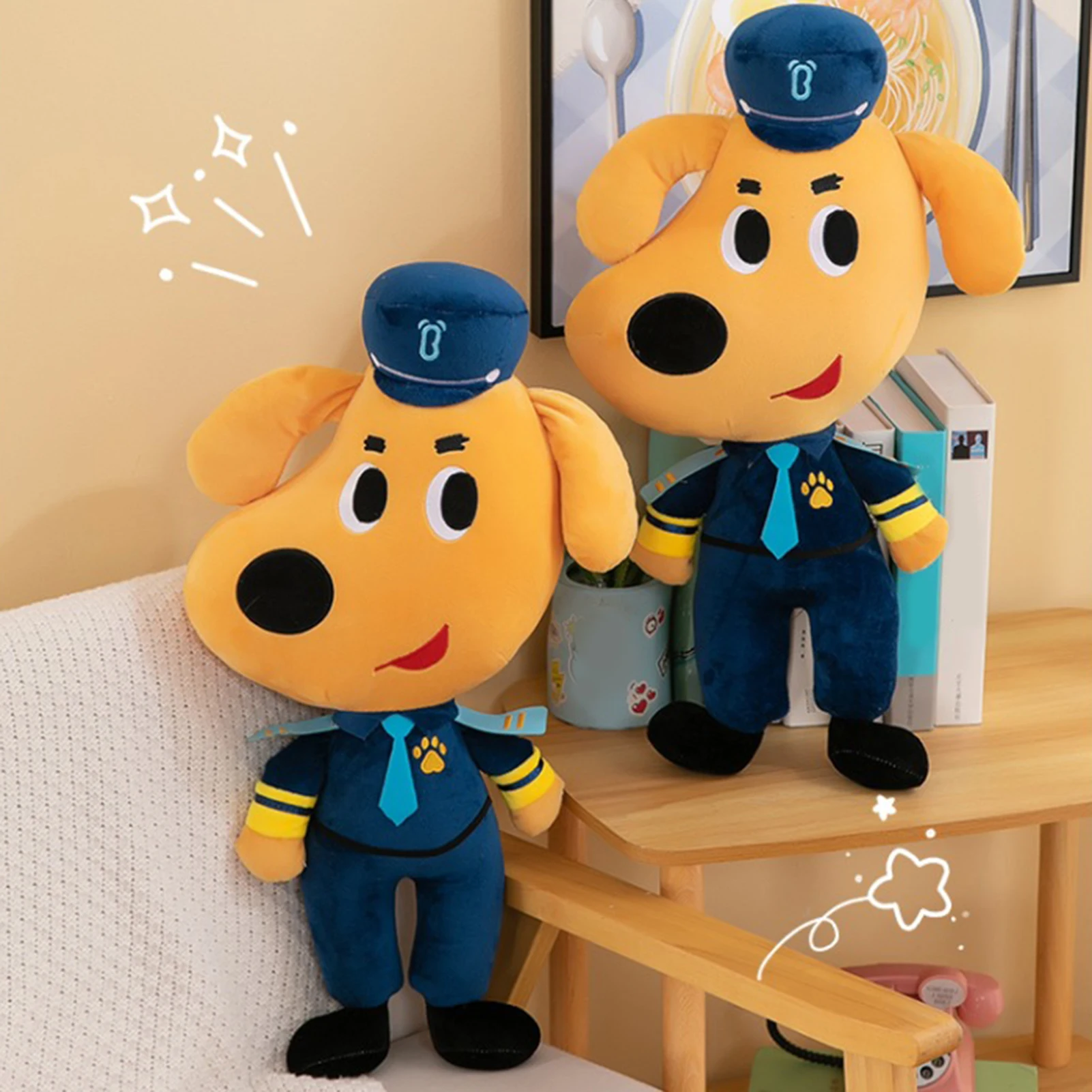 Anime Sheriff Labrador Dog Plush Toy Security Sergeant Labrador Wolf Dog Cartoon Doll Boys Girls Soft Stuffed Toys Children Gift