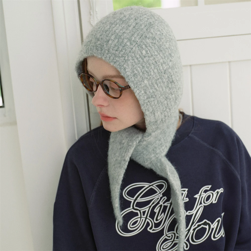 Women's Warm Hooded Headscarf Winter Knitted Soft Windproof Hats Wool Unisex Outdoor Lock Temperature Caps Clothing Accessories 3