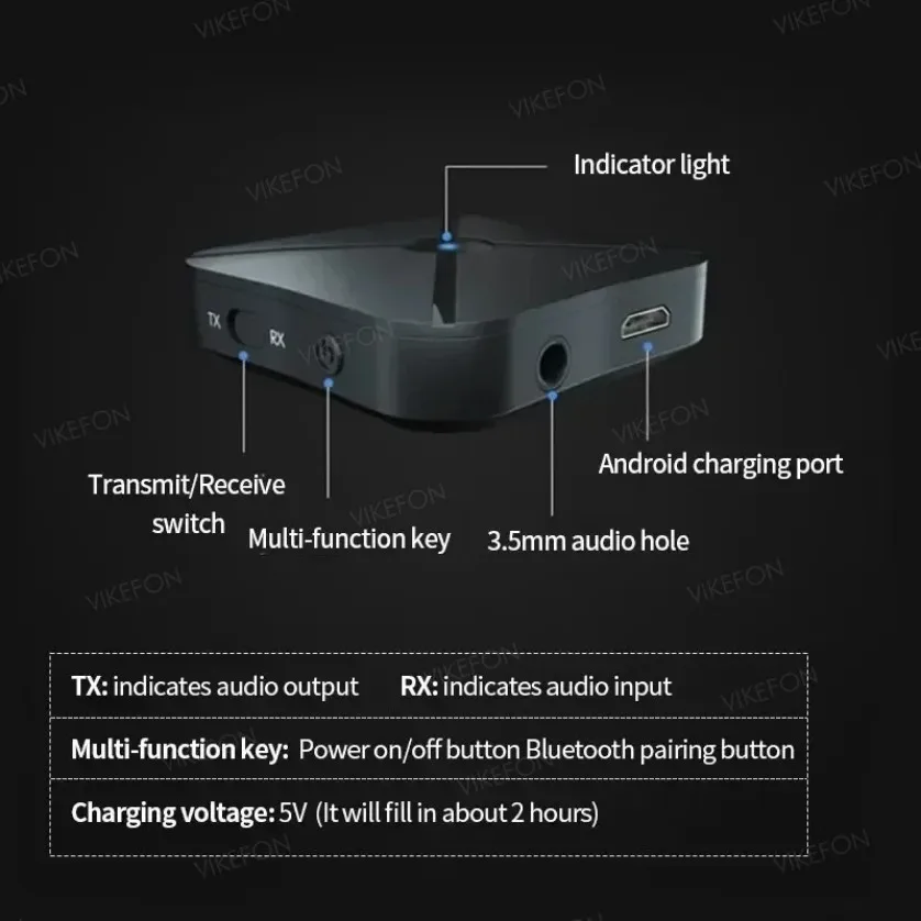 2 In 1 Wireless Bluetooth Audio Receiver Transmitter Adapter 3.5mm AUX Jack RCA USB Dongle Music Stereo For Car TV PC Headphone