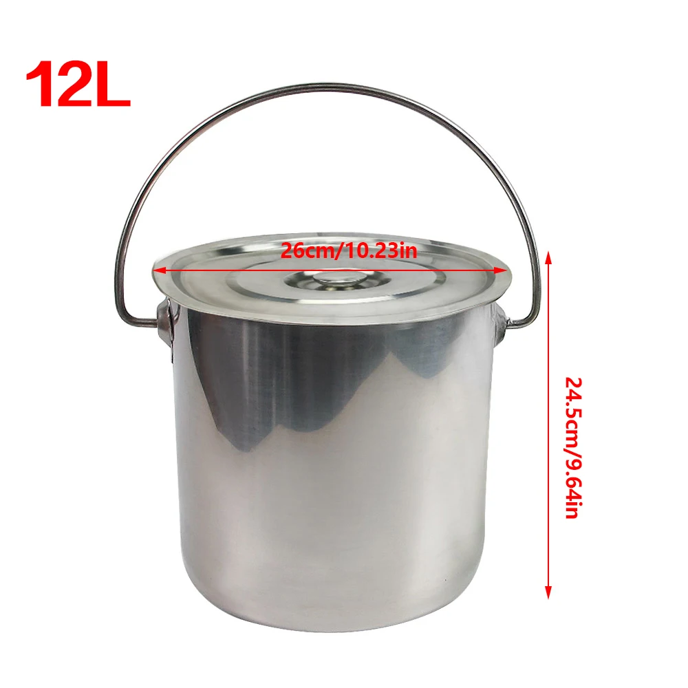 Secchio In Acciaio Inox Per Alimenti 6/12/20 Litri – Con Coperchio E Maniglia, Per Cucina, Latte, Giardino E Gastronomia (Modello 6L) - 5