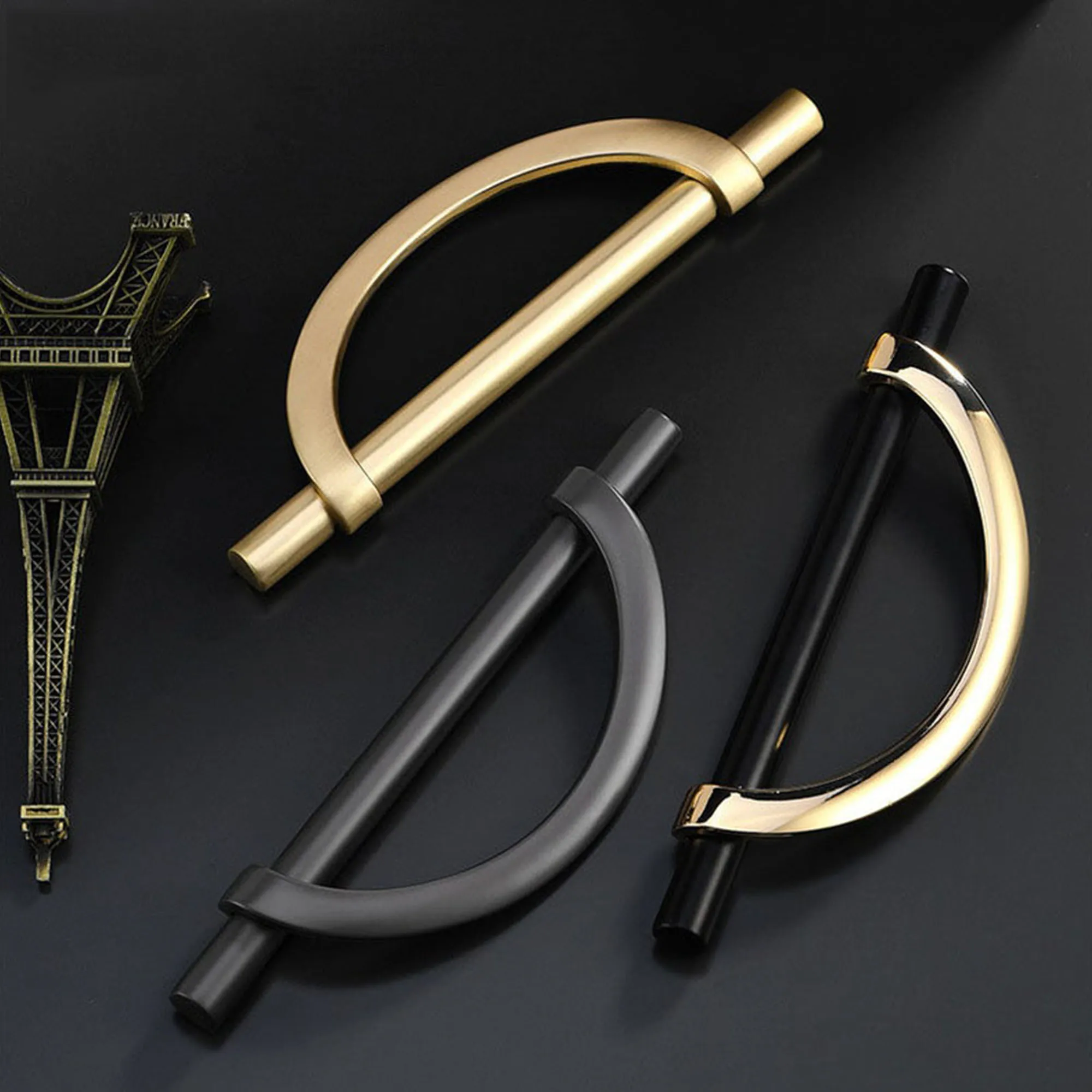 Nordic Semi circular Furniture Handles Gold Black Drawer Handle