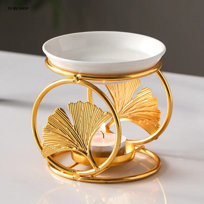 

Iron Candle Holder Oil Incense Burner Porcelain Aromatherapy Stove Wax Melt Burner Furnace Household Living Room Decoration