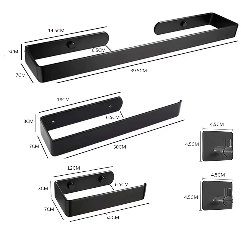 No Drilling Aluminum Towel Bar Self-adhesive Toilet Paper Holder Rack No Punch Robe Hook Storage Shelf Bathroom Accessories Set
