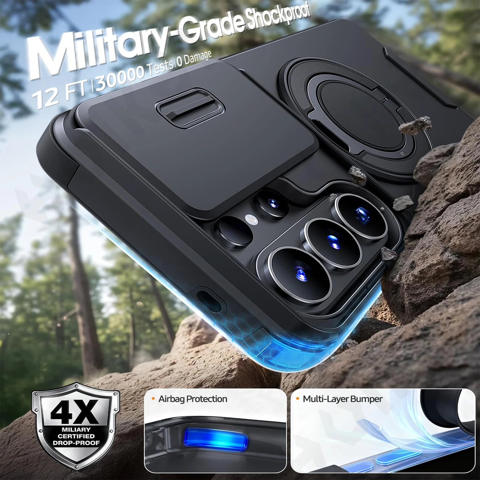 Ultimate Armor 360° Protective Case with Sliding Camera Cover and Support Ring