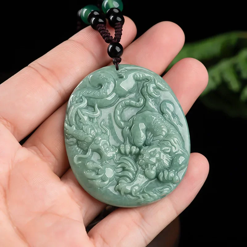 

Burmese Jade Dragon Pendant Emerald Jewelry Luxury Necklace Natural Jadeite Tiger Gemstones Green Gift Chinese Carved Stone Man