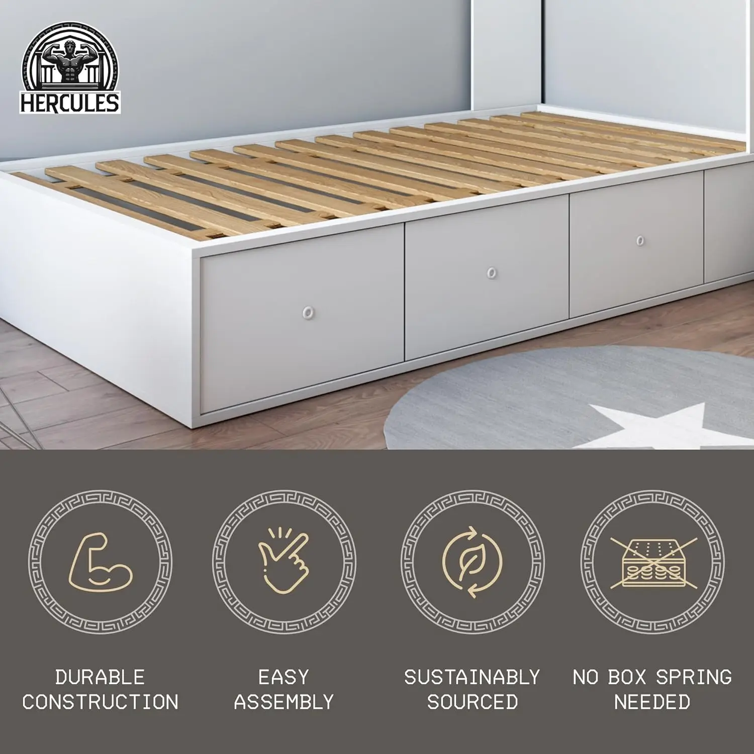 Bed Support Slats, Heavy-Duty Solid Pine Wood Bunkie Board, Xtreme, Queen Size -Wooden Mattress Frame and Platform-Easy Assembly