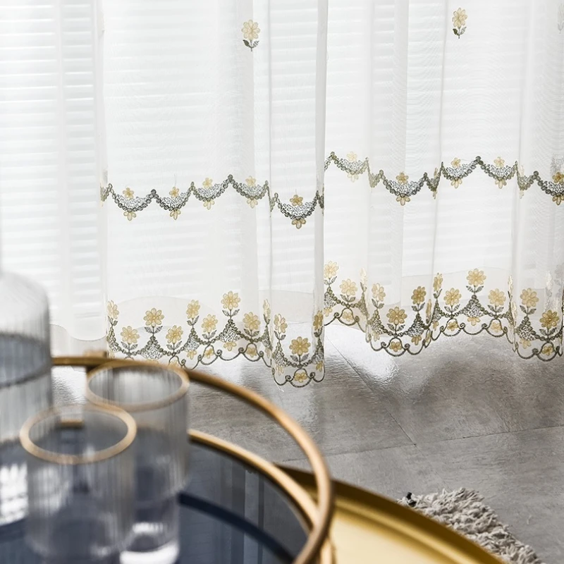 Pastoral Style Embroidered Sheer Curtains American Style Window Tulle  Balcony Bedroom Bay Window White Tulle Curtains 5