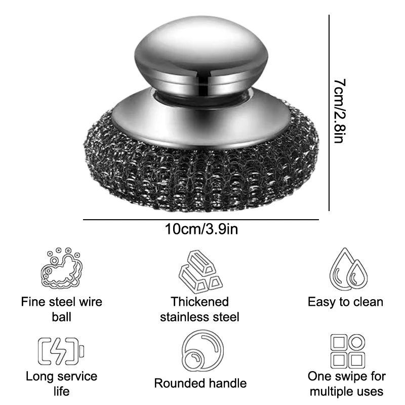 Roestvrijstalen schrobber met handvat, staalwol schrobber voor het reinigen van gerechten, metalen sponzen voor potten, gootsteen, pannen, grills