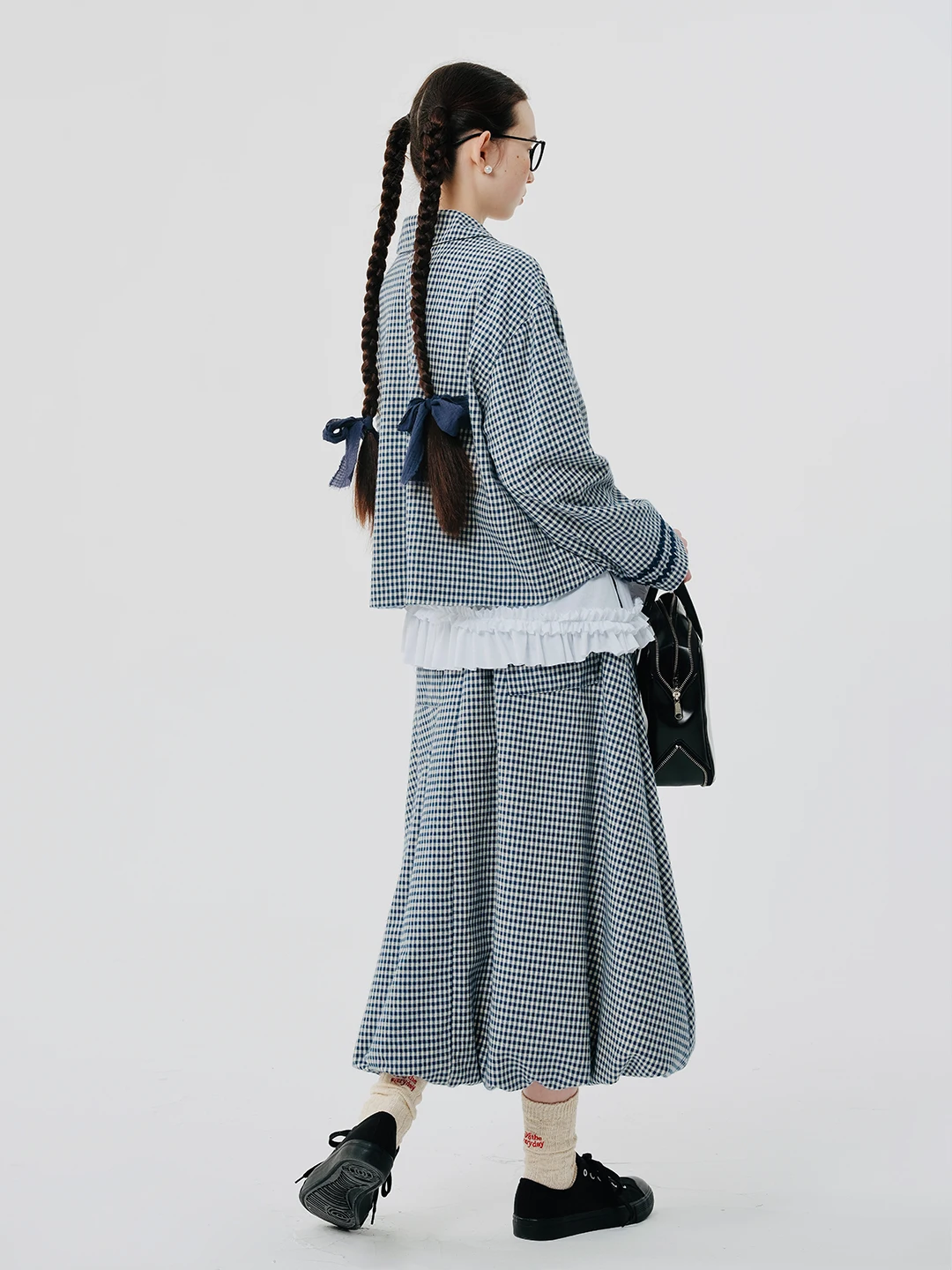 IMAKOKONI 여성용 긴팔 라펠 체크 무늬 레이스 용수철 가디건 블레이저 탑, 오리지널 디자인, 244537
