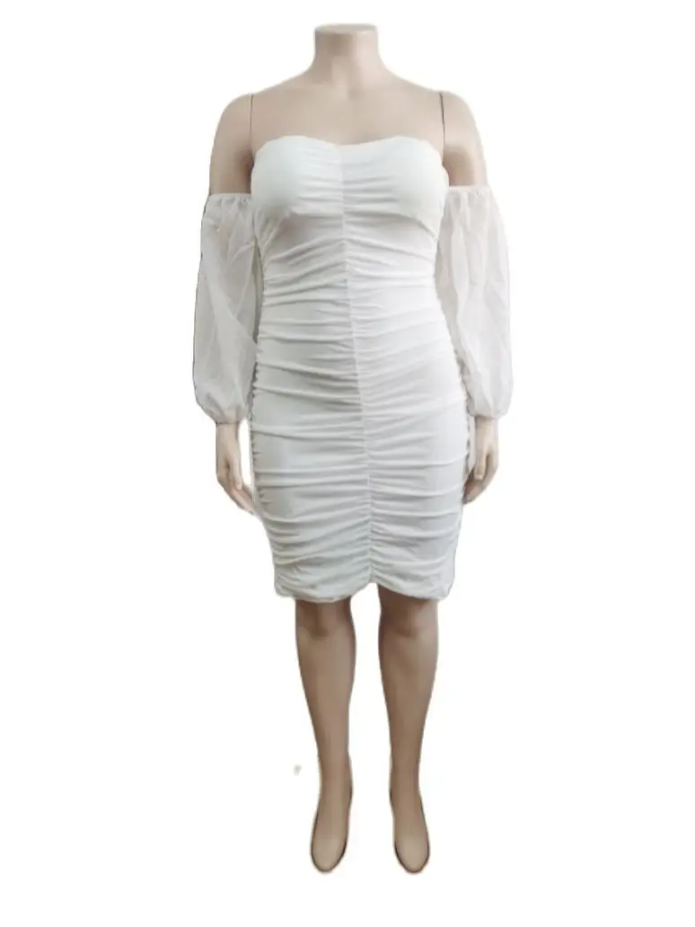 Plus Size Elegant Dress Women Mesh Off Shoulder Cloth Female Pretty Casual New Luxury Robe 2023 Summer Sale Evening Party Dress