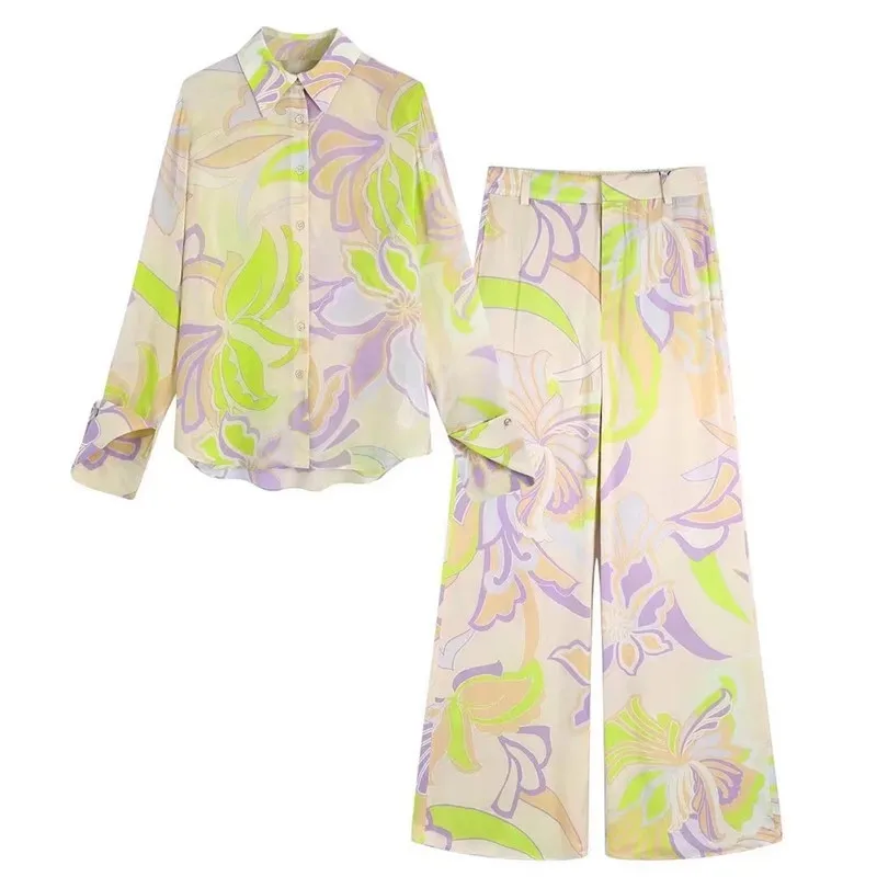 

TRAF Women Fashion Color Matching Floral Print Chiffon Smock Blouse Female Long Sleeve Casual Shirts Chic Blusas Tops