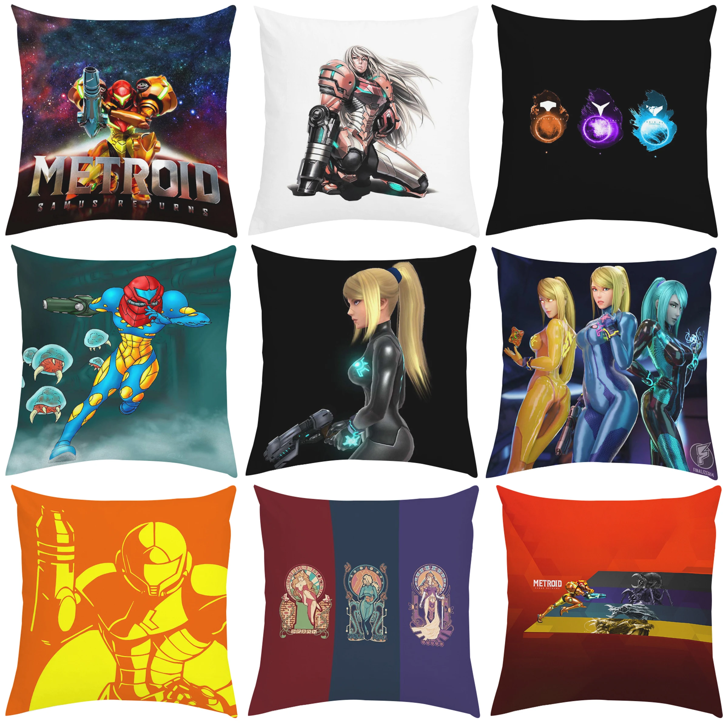 

Double sided printed pillowcase Metroid Series sofa cushion cover car decoration pillowcase short plush pillowcase on bed 45x45
