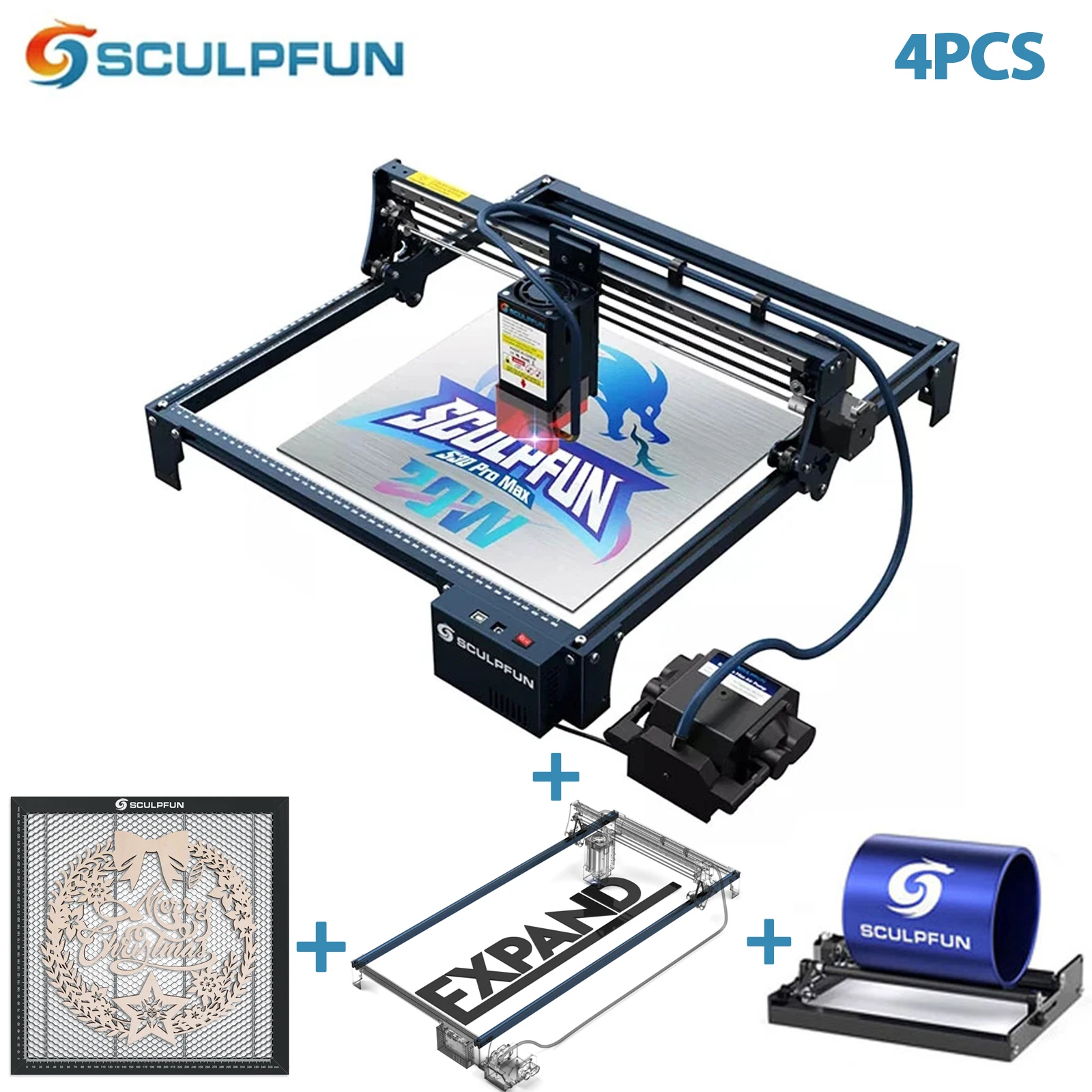 SCULPFUN S30 Pro Max Set Laser Engraver With Automatic Air-assist System 20W Engraving Machine Replaceable Lens Eye Protection