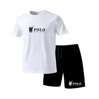 Ensemble T-shirt et short de sport POLO pour homme, manches courtes, été, décontracté, respirant, tenue 2 pièces pour homme, streetwear, survêtement 1