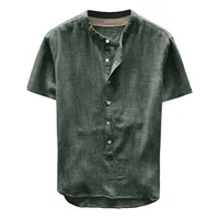Short Sleeve Shirt Linen Tops Sexy Men Clothing 2022 Summer Solid Color Casual Pullover Single-breasted Sexy Mens Blouse - Image 4