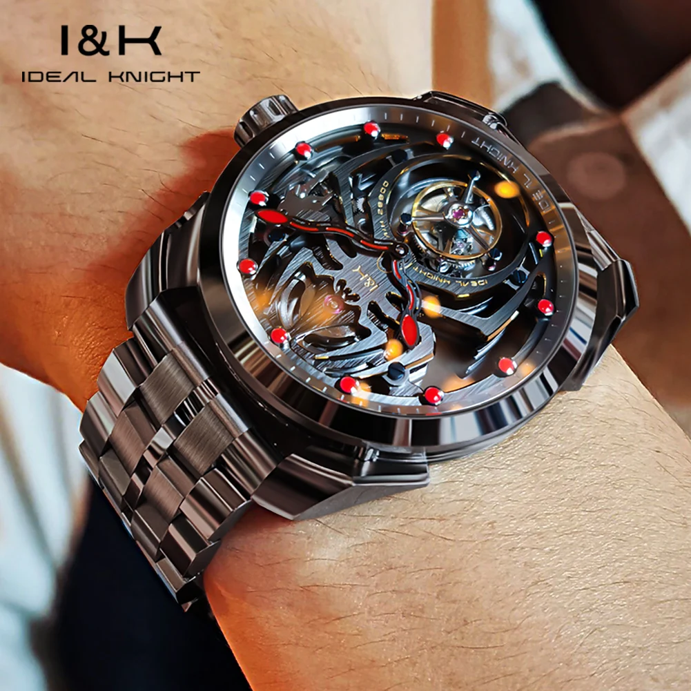 IDEAL KNIGHT 6802 Tourbillon Watch For Men Transparent Skeleton Mechanical Wristwatch Man Luxury Top Brand Limited Edition Watch