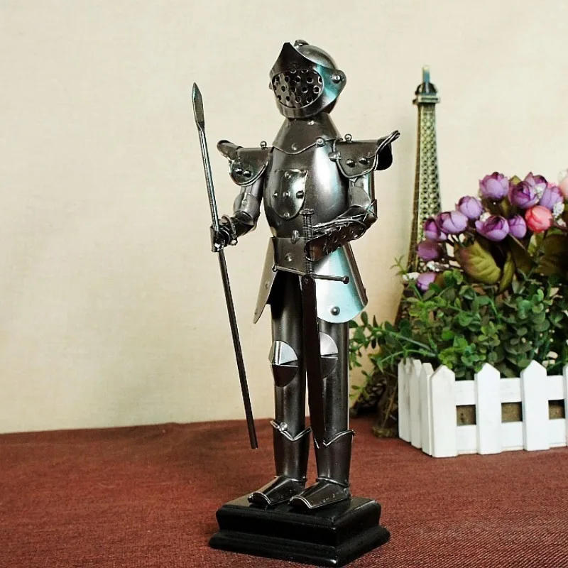 Creative Home Ornaments European Style Metal and Iron Warrior Series Holding Various Weapons Handicrafts Desk Decoration