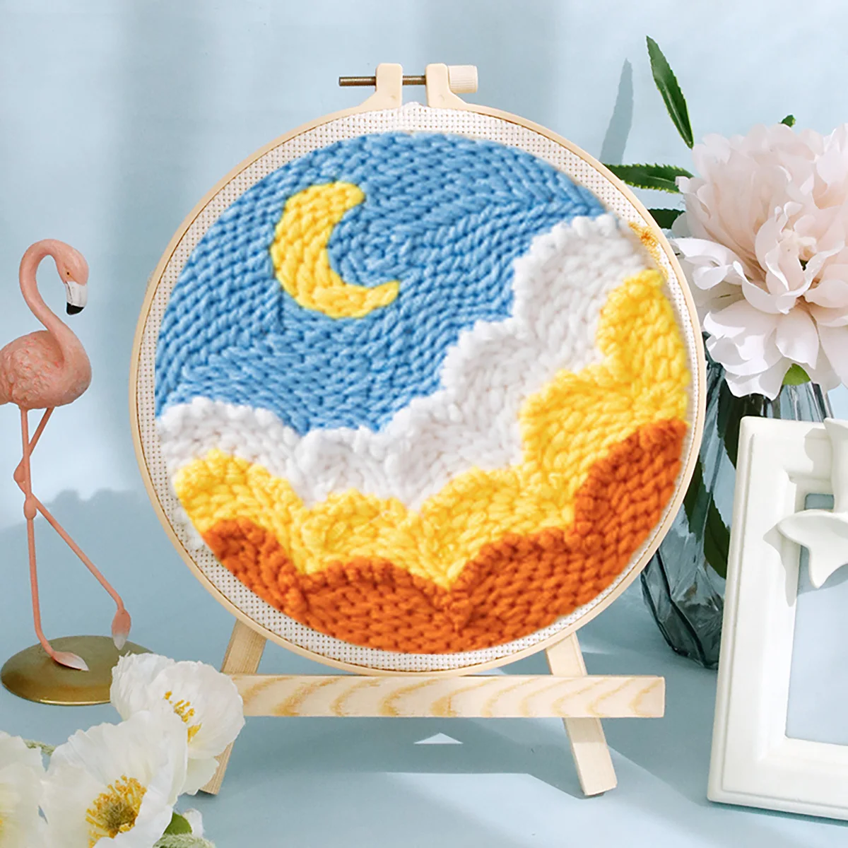 RUOPOTY Moon Pattern Punch Needle Embroidery Kits DIY Craft Punch Needle Embroidery Kits Rug For Starter With Stamped