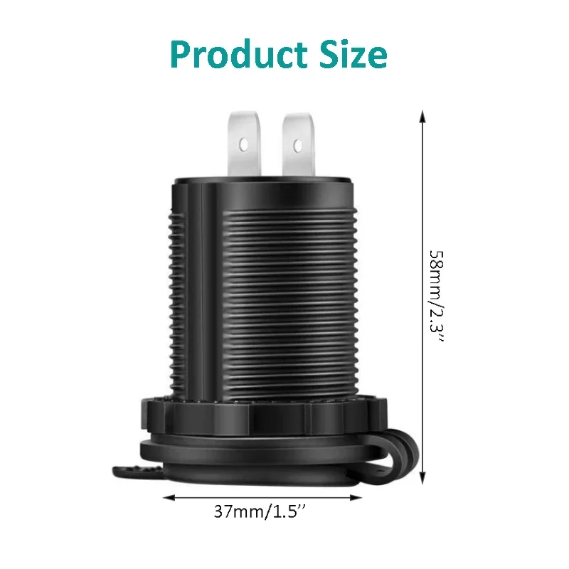 Presa Accendisigari Auto 12V - Doppia Spina Con Fusibile 15A E Cavo 40cm - Impermeabile Per Auto, Barca, Camper, ATV - 4