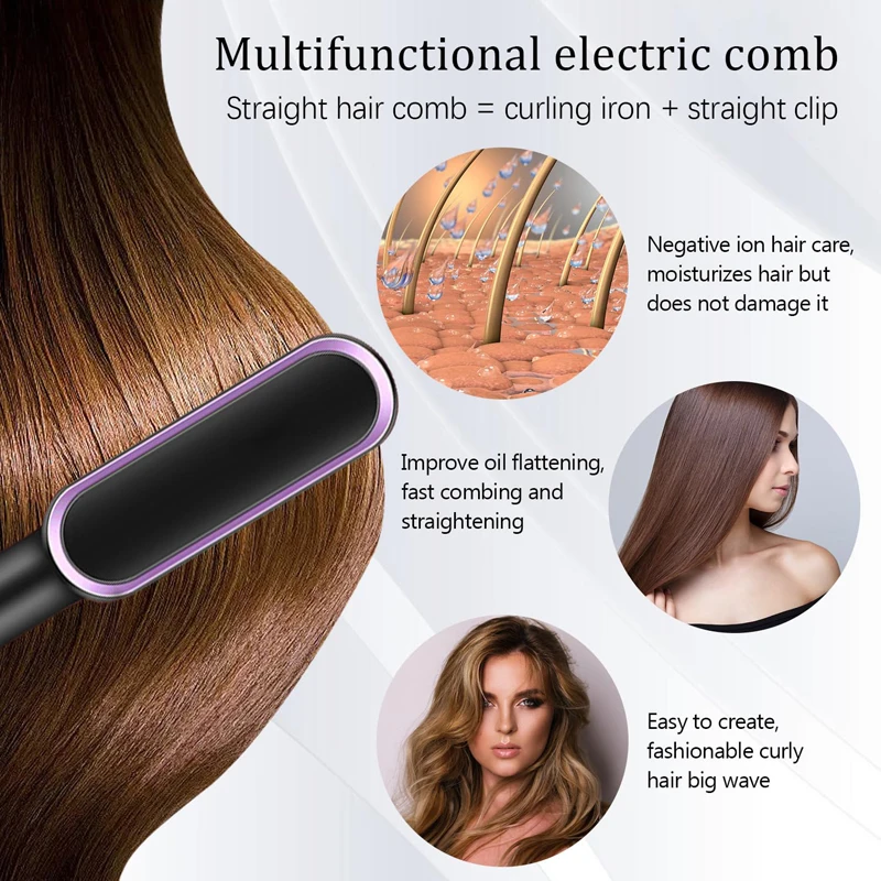 High Quality Electric Straighten Hair Brush Professional Curler Straightener Comb Fashion Fast Heating Ceramic Hair Straightener 5