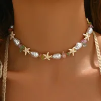 Collier bohème avec pendentif étoile de mer pour femmes, perles de riz, fait à la main, Imitation de perles colorées, ras du cou, bijoux de plage d'été 4